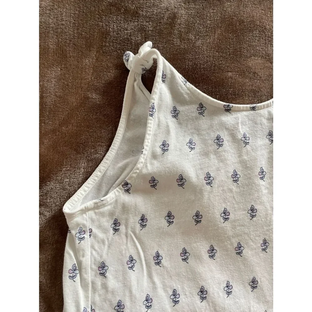 GAP Kids Girls Cream Tank Top with Blue Floral Print and Faux Tie Straps Size L
